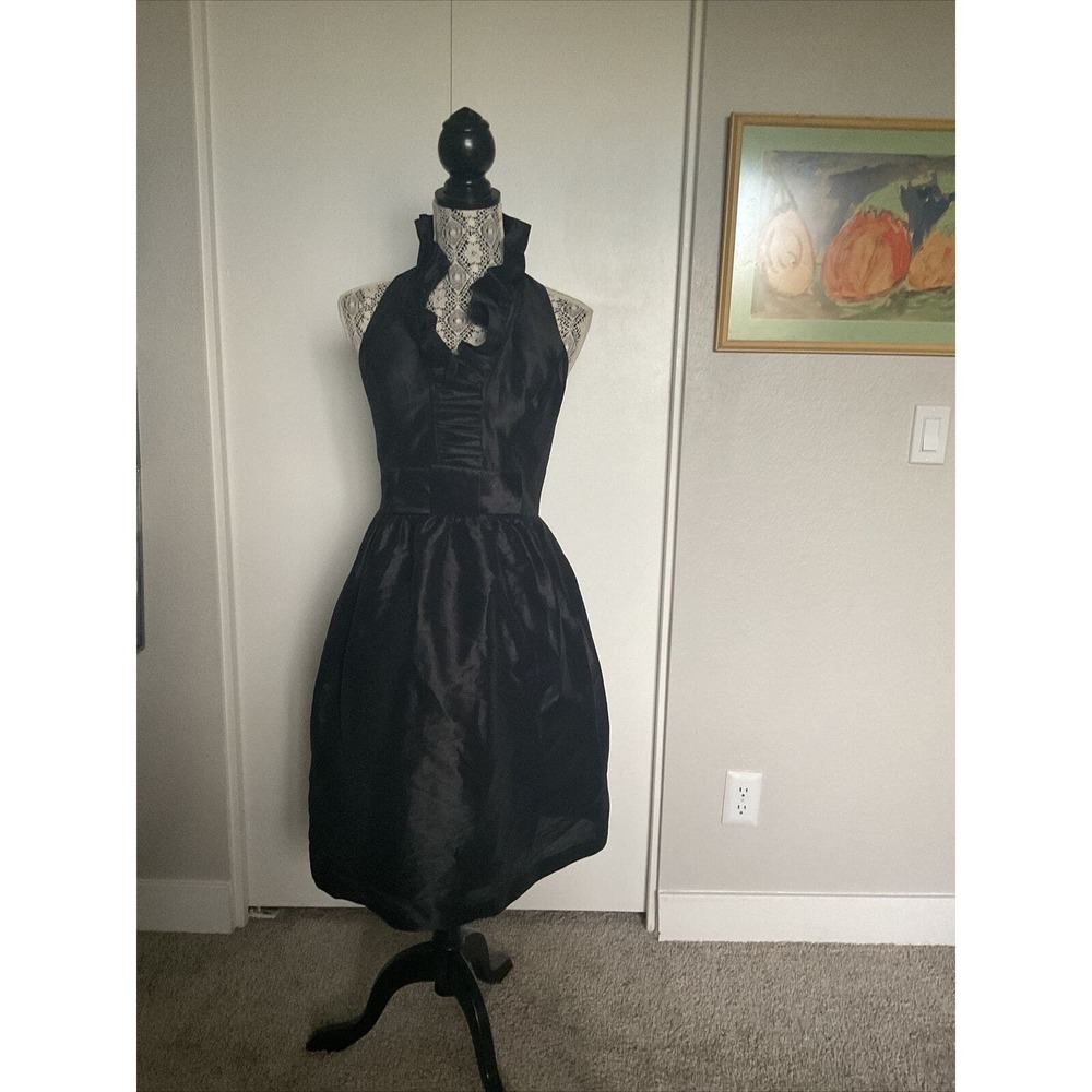 Alfred Sung Dress Evening Cocktail Ruffled Neckline Open Back Size 4 EUC
